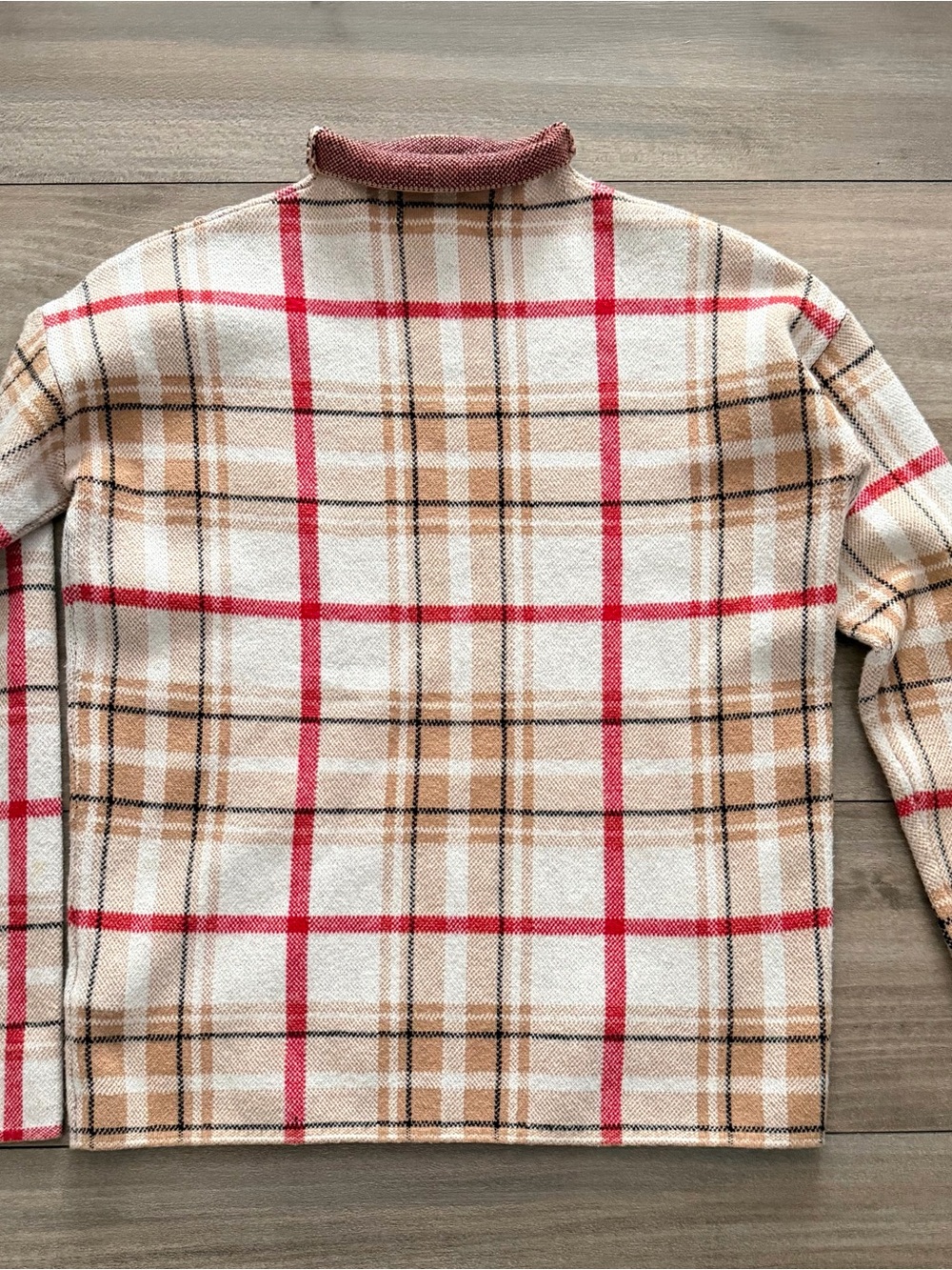 Tahari Cream Plaid Turtleneck Sweater with Tan & Red Accents